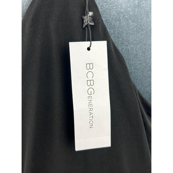 NWT BCBGeneration Women's Medium Black V-Neck Faux Wrap Midi Dress Pockets - Picture 8 of 13